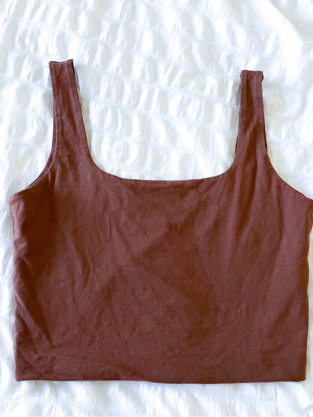 Square Neck Crop Tank Top - Brown